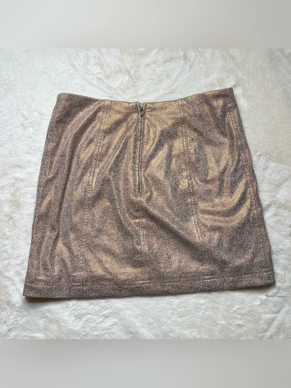 Free People Rose Gold Metallic Faux Leather Mini Skirt Size 6 Bronze Party